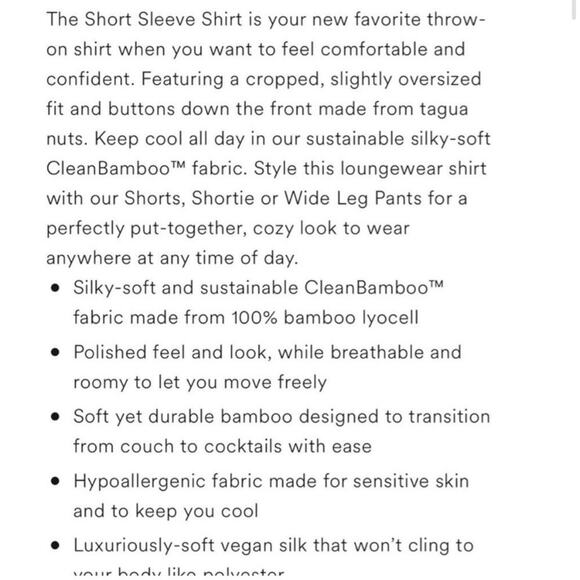 Ettitude Sateen Short Sleeve Shirt Boxy Onyx Button Up Organic Bamboo L XL NEW - Picture 6 of 6